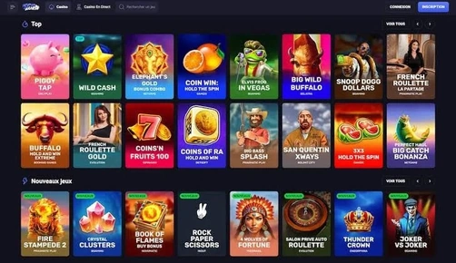 Lobby Spinaura en français avec les catégories de jeux